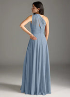 Elegant A-Line Chiffon One Shoulder Sleeveless Cutout Back Floor Length Bridesmaid Dress