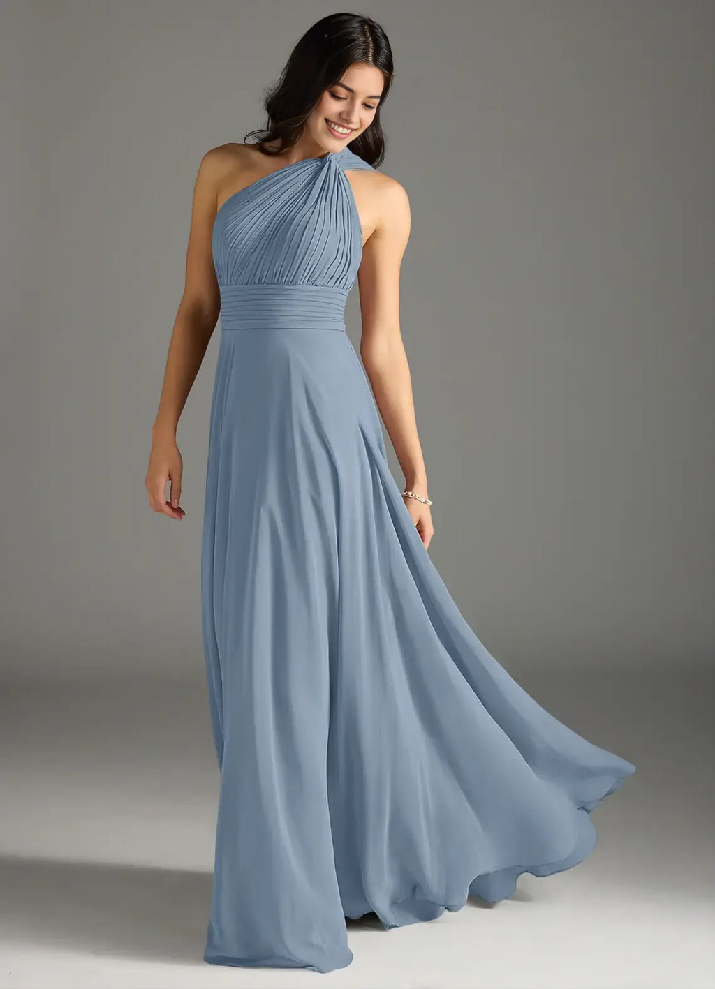 Elegant A-Line Chiffon One Shoulder Sleeveless Cutout Back Floor Length Bridesmaid Dress