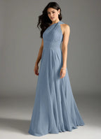 Elegant A-Line Chiffon One Shoulder Sleeveless Cutout Back Floor Length Bridesmaid Dress