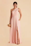 Elegant A-Line Chiffon One Shoulder Sleeveless Open Back Floor Length Bridesmaid Dress