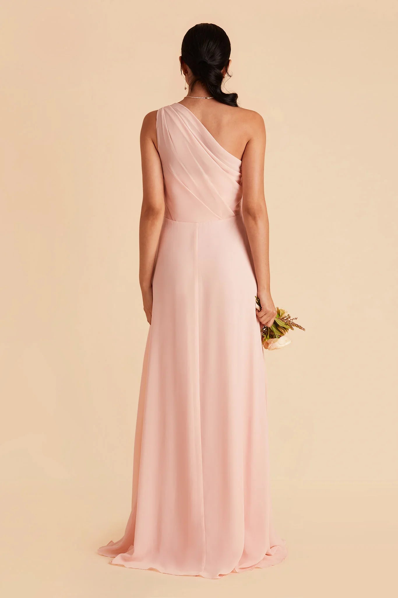 Elegant A-Line Chiffon One Shoulder Sleeveless Open Back Floor Length Bridesmaid Dress