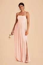 Elegant A-Line Chiffon Square Neck Spaghetti Strap Zipper Back Floor Length Bridesmaid Dress