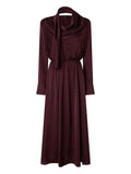 Elegant A-Line Cowl-Neck Long Sleeve Ruched Back Midi Length Prom Dress