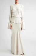 Elegant A Line Crew Neck Bell Sleeve Keyhole Back Floor Length Evening Dress