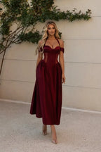 A-Line Halter Neck Off-The-Shoulder Corset Midi Dress