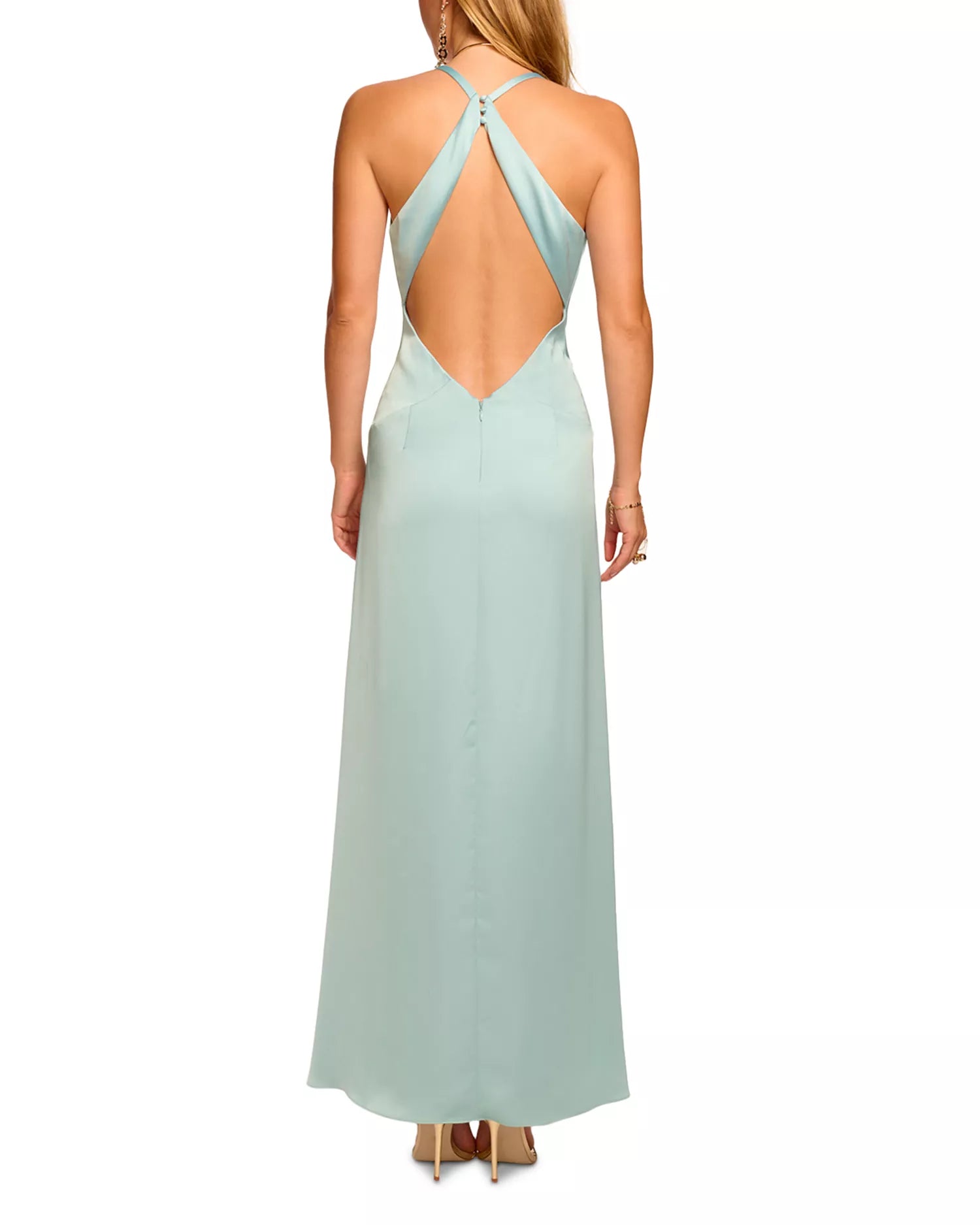 Elegant A-Line Halter Neck Sleeveless Open Back Floor Length Female Prom Dress