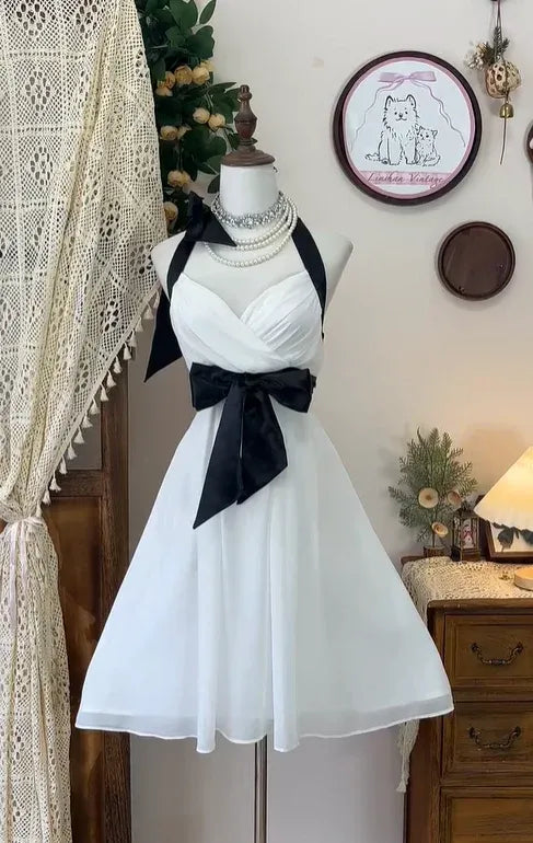 A-Line Halter Neck Sleeveless Midi Cocktail Dress