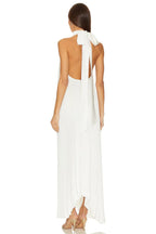 Elegant A-Line Halter Neck Sleeveless Pleated Back Asymmetric Length Evening Dress