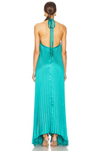 Elegant A Line Halter Neck Sleeveless Pleated Open Back Floor Length Evening Dress