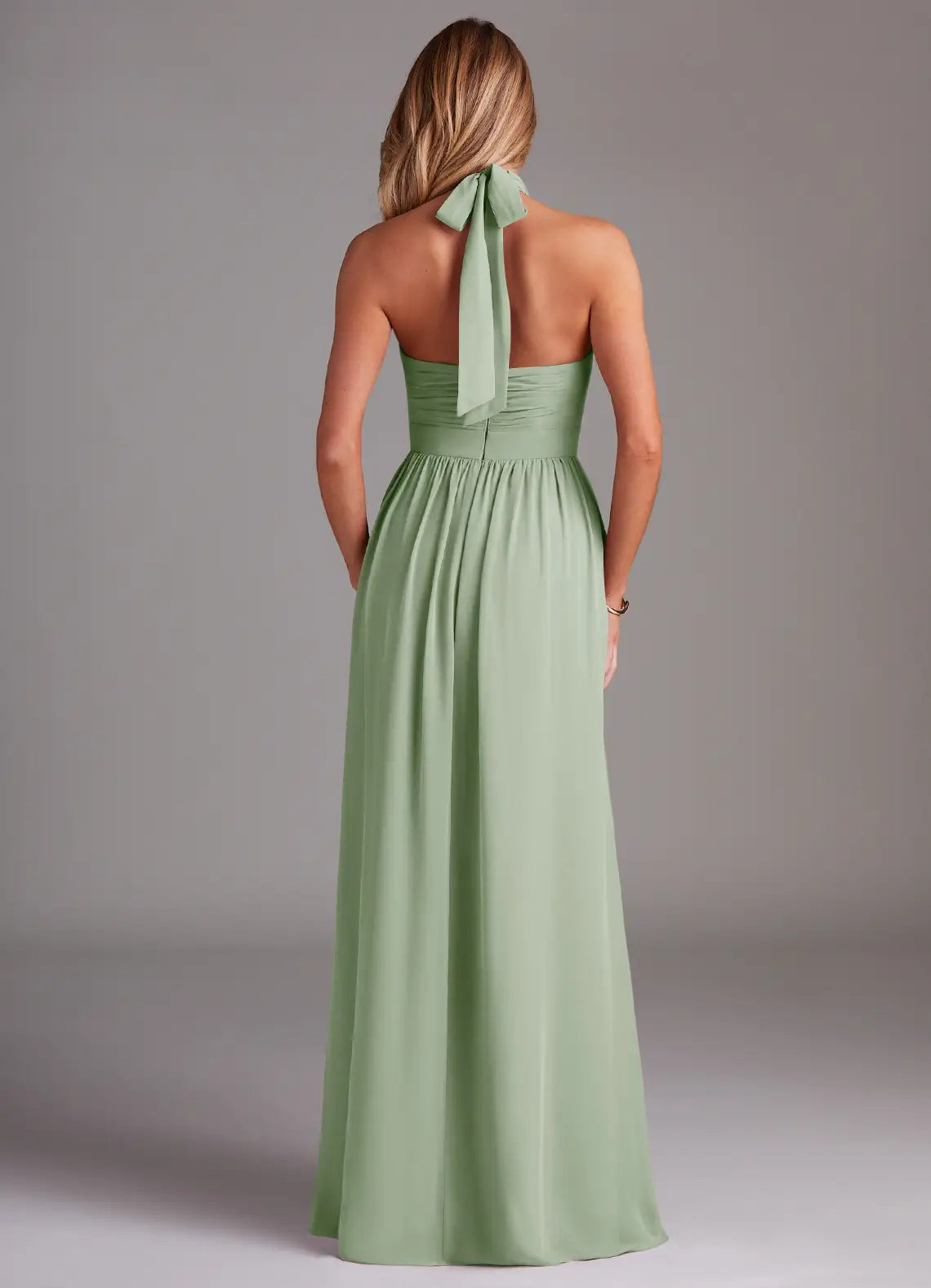 Elegant A-Line Halter Neck Sleeveless Tie Back Floor Length Bridesmaid Dress
