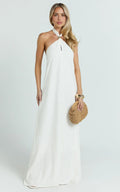 Elegant A Line Halter Sleeveless Tie Back Floor Length Plus Size Evening Dress