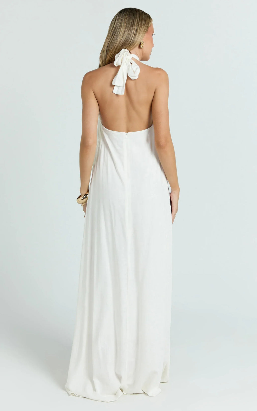 Elegant A Line Halter Sleeveless Tie Back Floor Length Plus Size Evening Dress
