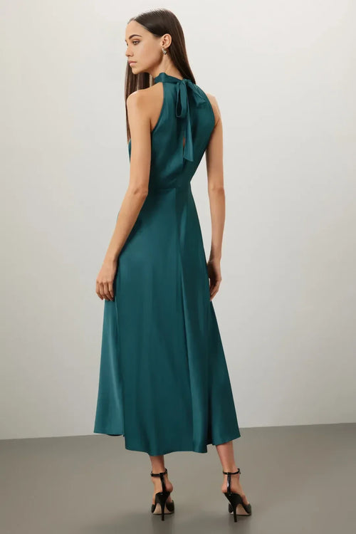 Elegant A Line High Neck Sleeveless Tie Back Midi Length Plus Size Prom Dress