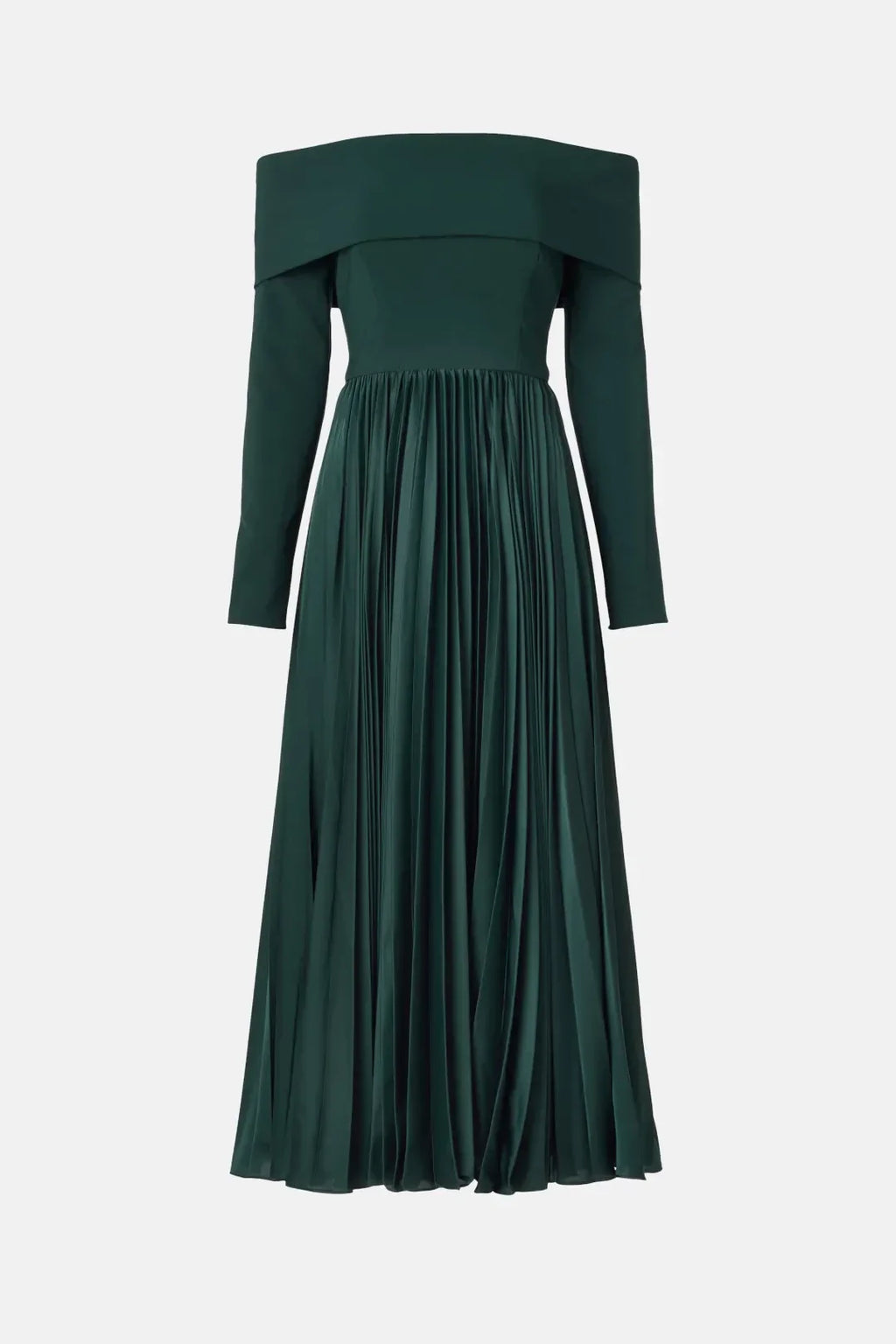 Elegant A Line Off Shoulder Long Sleeve Pleated Midi Length Plus Size Prom Dress
