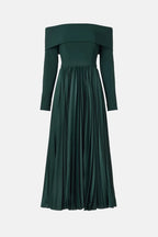Elegant A Line Off Shoulder Long Sleeve Pleated Midi Length Plus Size Prom Dress