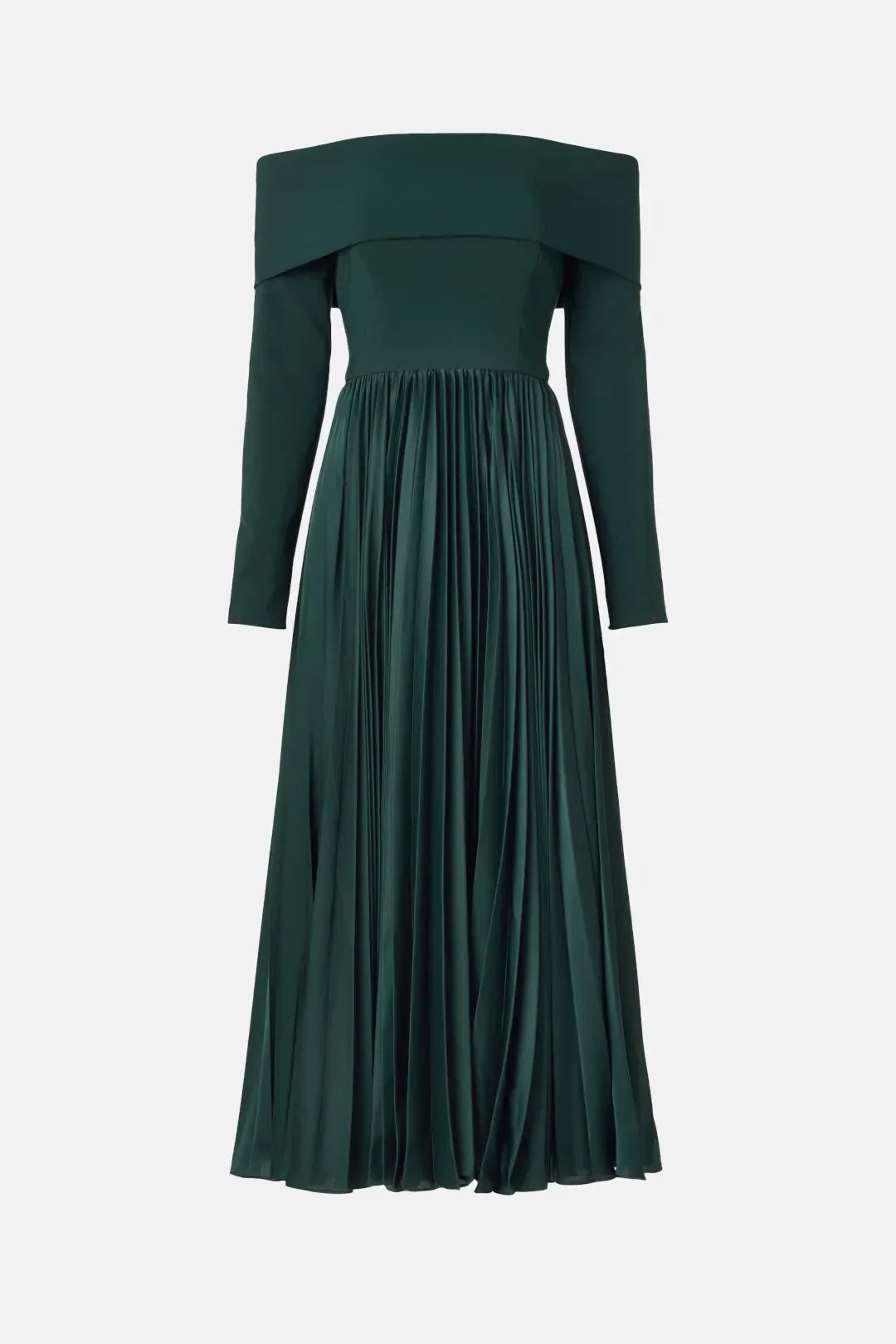 Elegant A Line Off Shoulder Long Sleeve Pleated Midi Length Plus Size Prom Dress