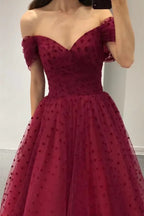 A-Line Off Shoulder Polka Dot Midi Prom Dress