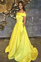 A-Line Off Shoulder Sleeveless Maxi Prom Dress