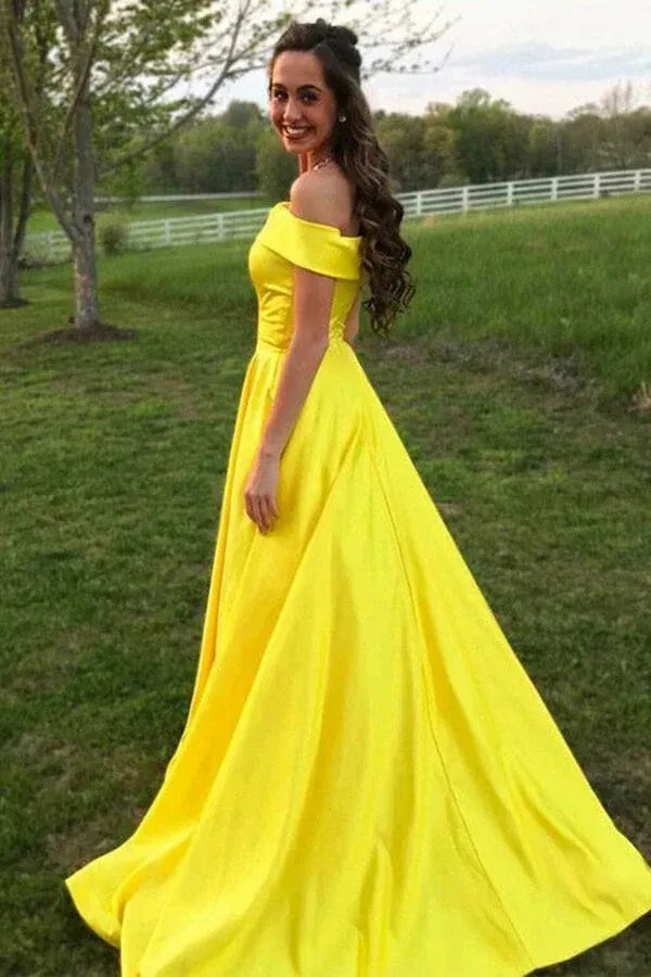 A-Line Off Shoulder Sleeveless Maxi Prom Dress