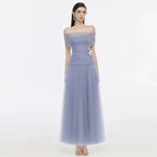 A-Line Off-The-Shoulder Short Sleeve 3D-Flower Evening Dress