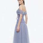 A-Line Off-The-Shoulder Short Sleeve 3D-Flower Evening Dress