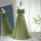 A-Line Off-The-Shoulder Sleeveless Backless 3D-Bow Beaded Evening Dress With Train
