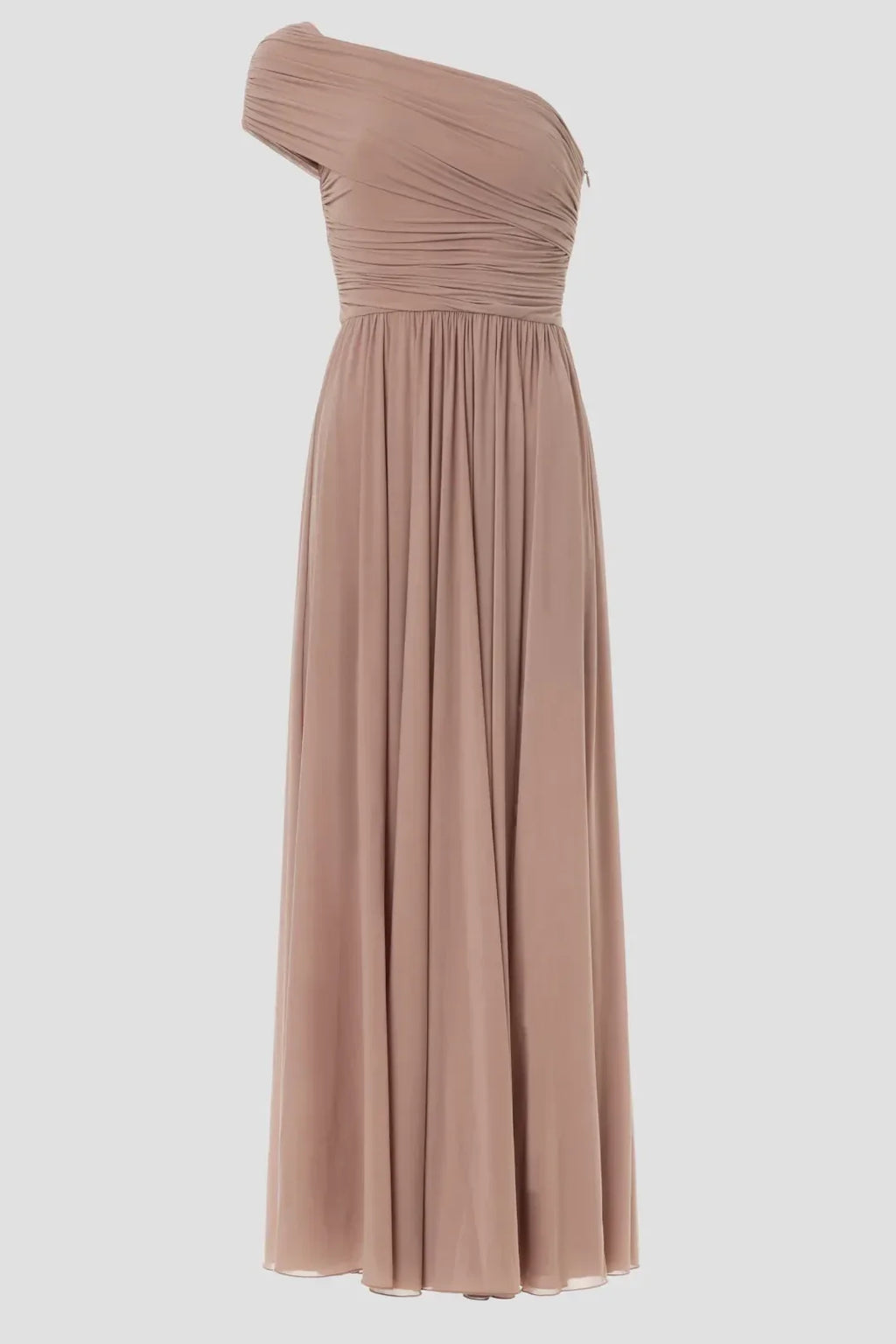 Elegant A Line One Shoulder Draped Sleeve Floor Length Plus Size Prom Dress