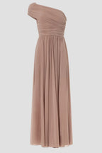 Elegant A Line One Shoulder Draped Sleeve Floor Length Plus Size Prom Dress