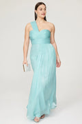 Elegant A Line One Shoulder Ruched Bodice Floor Length Plus Size Prom Dress