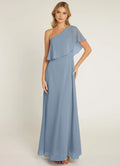Elegant A-Line One  Shoulder Ruffle Sleeve Open Back Floor Length Bridesmaid Dresses