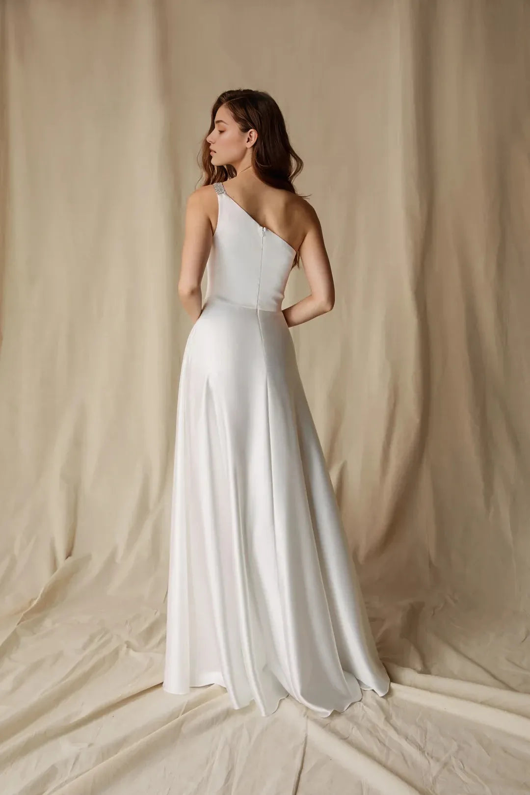 Elegant A-Line One Shoulder Sleeveless Closed Back Floor Length Prom Dress