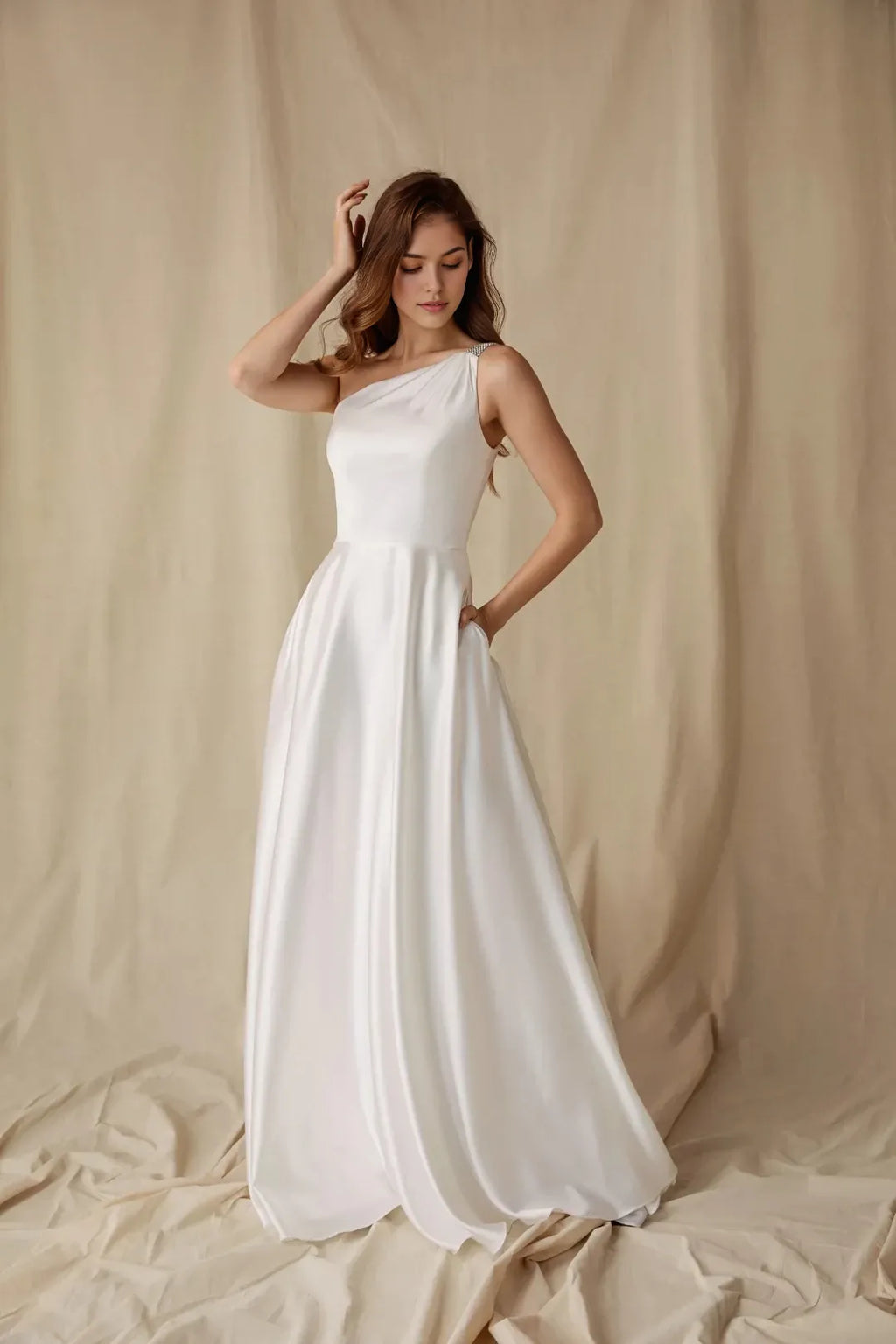Elegant A-Line One Shoulder Sleeveless Closed Back Floor Length Prom Dress
