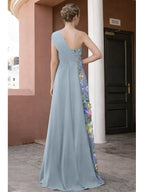 A-Line One Shoulder 3D Floral Maxi Dress