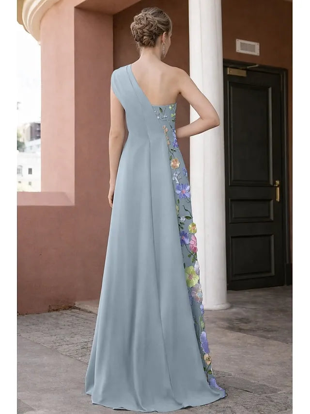 A-Line One Shoulder 3D Floral Maxi Dress