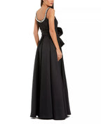 Elegant A ine Pearl Trim Round Neck Sleeveless Open Back Floor Length For Adults Prom Dress