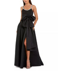 Elegant A ine Pearl Trim Round Neck Sleeveless Open Back Floor Length For Adults Prom Dress