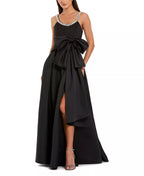 Elegant A ine Pearl Trim Round Neck Sleeveless Open Back Floor Length For Adults Prom Dress