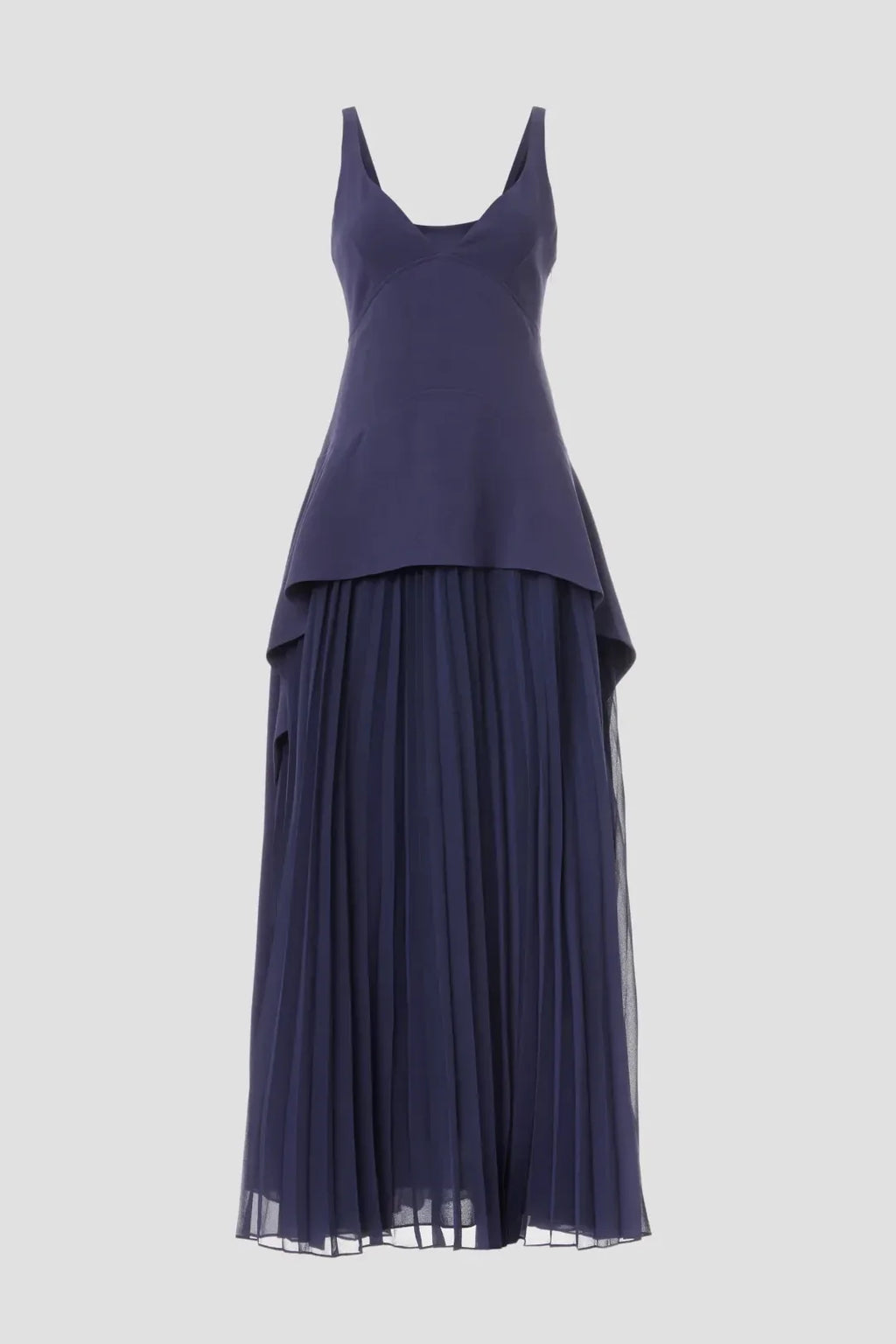 Elegant A Line Plunge Neck Sleeveless Pleated Asymmetrical Hem Floor Length Plus Size Prom Dress