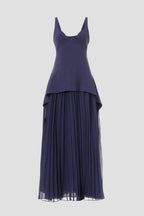 Elegant A Line Plunge Neck Sleeveless Pleated Asymmetrical Hem Floor Length Plus Size Prom Dress