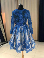 A-Line Round Neck Long Sleeve 3D Floral Mini Homecoming Dress