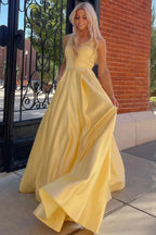 A-Line Round Neck Sleeveless Maxi Prom Dress