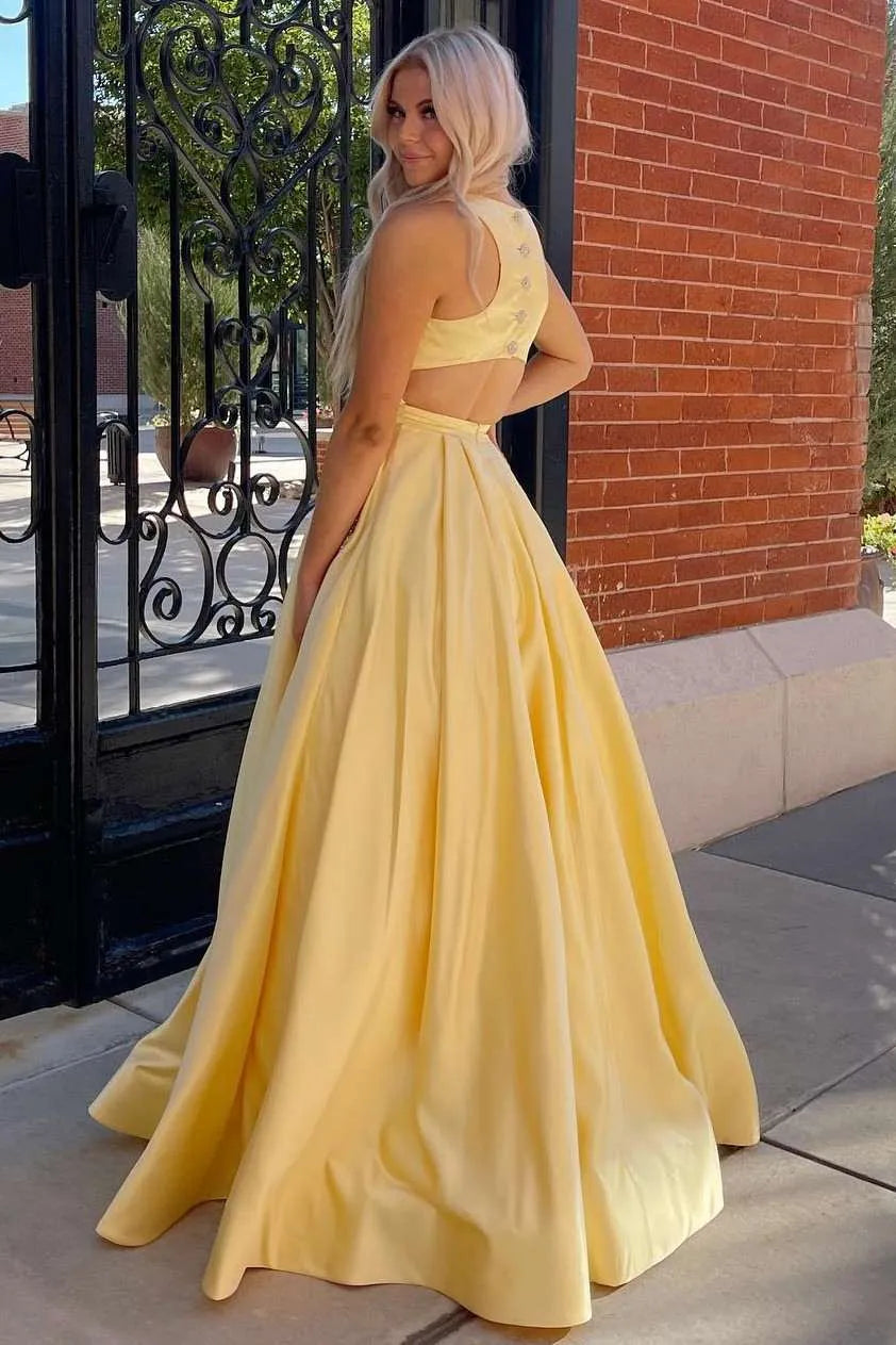 A-Line Round Neck Sleeveless Maxi Prom Dress
