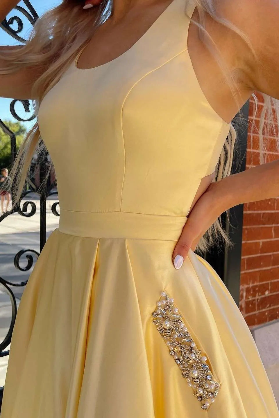 A-Line Round Neck Sleeveless Maxi Prom Dress