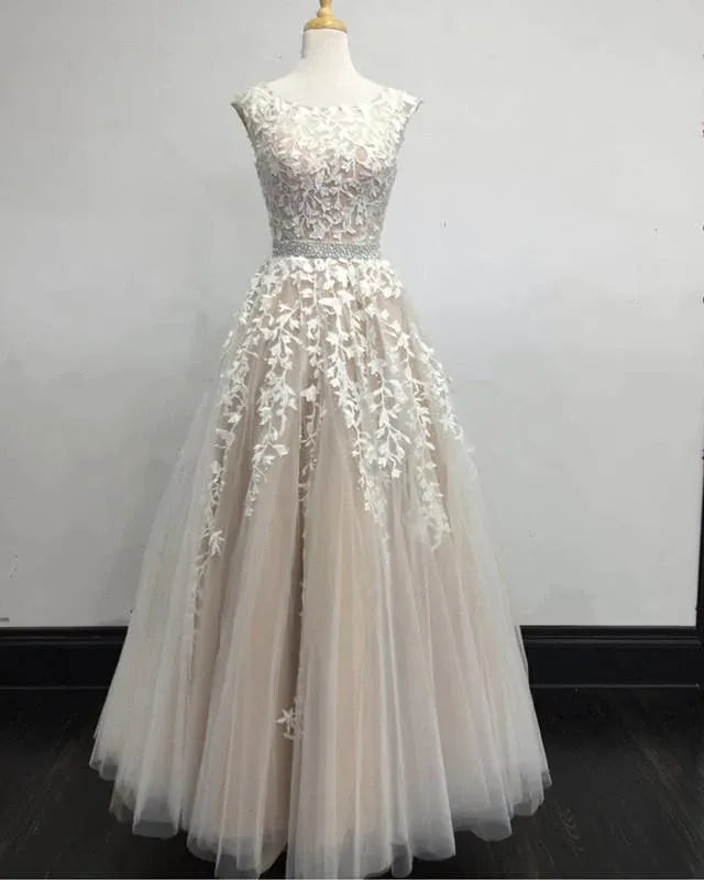 A-Line Round Neck Sleeveless Maxi Wedding Dress