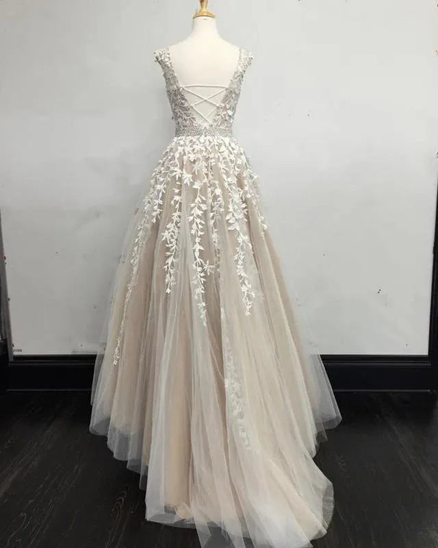 A-Line Round Neck Sleeveless Maxi Wedding Dress