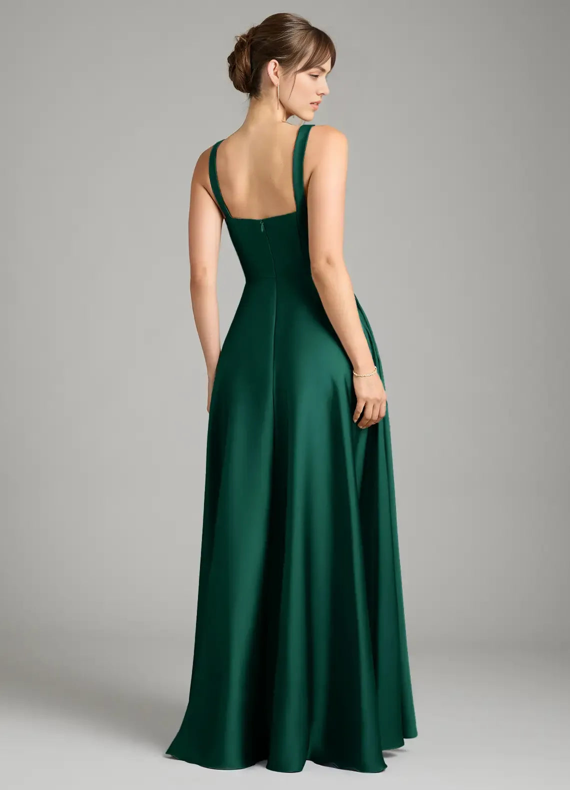 Elegant A-Line Satin Square Neck Sleeveless Zipper Back Floor Length Bridesmaid Dress