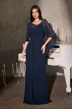 Elegant A-Line Scoop Neck Cape Sleeve Keyhole Back Floor Length Prom Dress