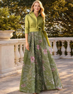 A-Line Shirt Collar 3/4 Sleeve Maxi Floral Dress