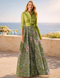 A-Line Shirt Collar 3/4 Sleeve Maxi Floral Dress