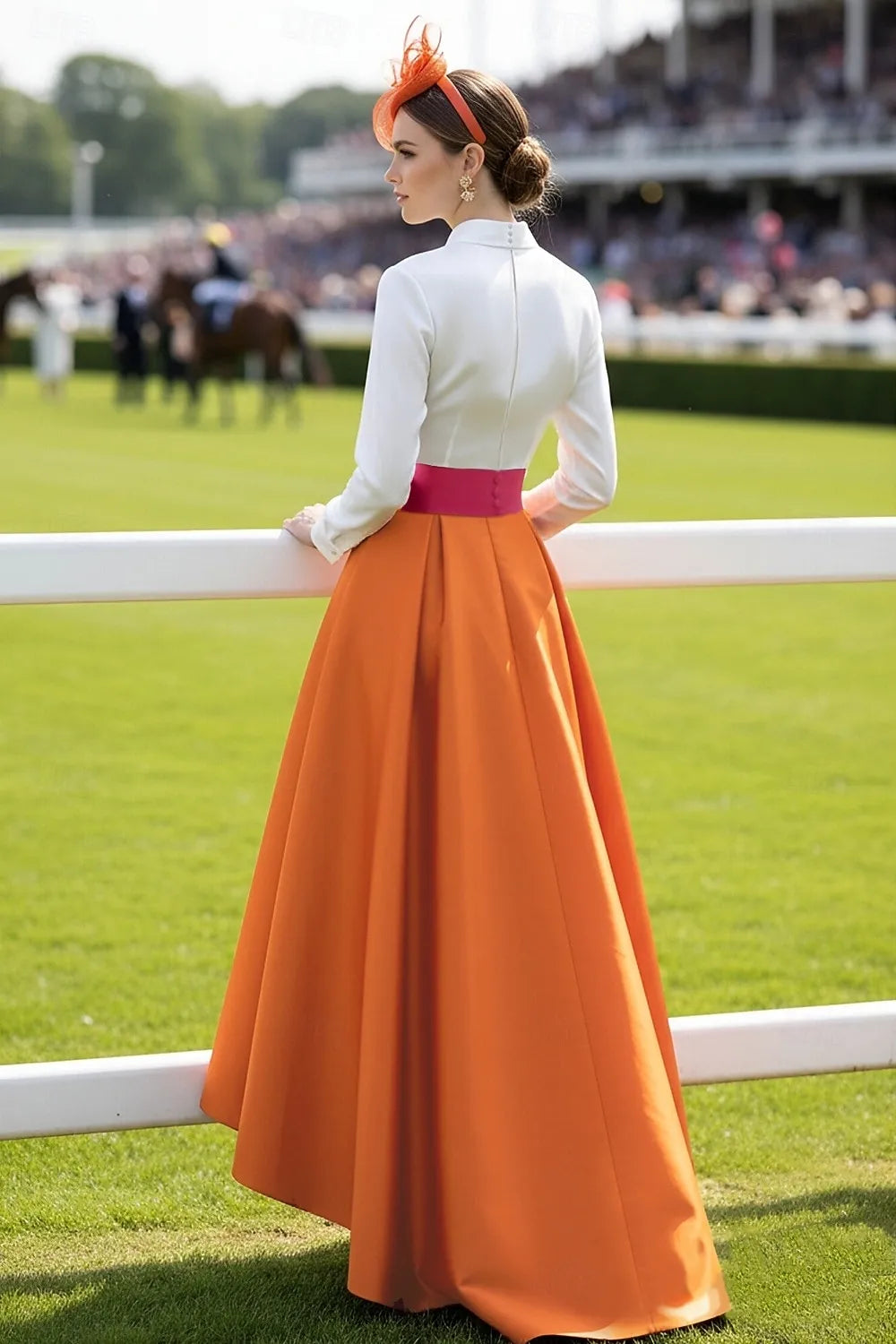 A-Line Shirt Collar Long Sleeve High Low Formal Dress